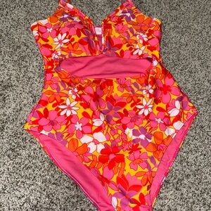 Pink Lily Floral One Piece in Pink, Orange, and Yellow